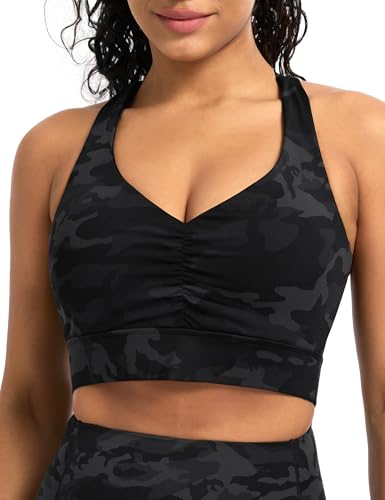 THE GYM PEOPLE Women's Cross Back Sports Bra V Neck Padded Crop Workout Top