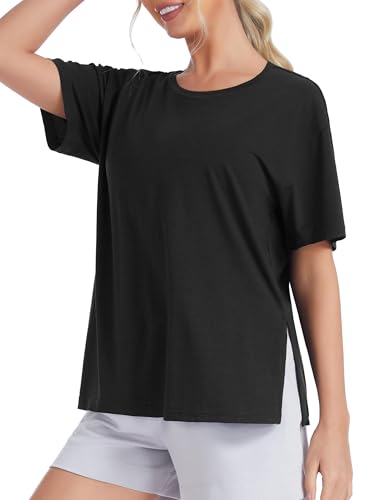 THE GYM PEOPLE Women's Loose Fit Workout T-Shirts Side Slit Casual Tops