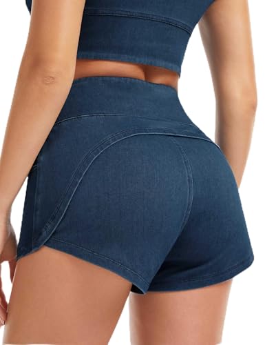 THE GYM PEOPLE Women's Pull On Jean Shorts Stretchy High Waist Denim Short