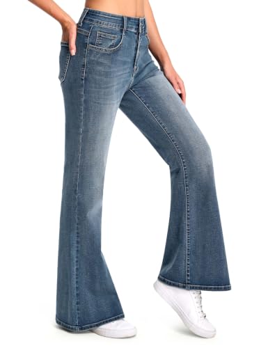 THE GYM PEOPLE Women's Mid Rise Stretchy Bootcut Jeans Flare Denim Pants